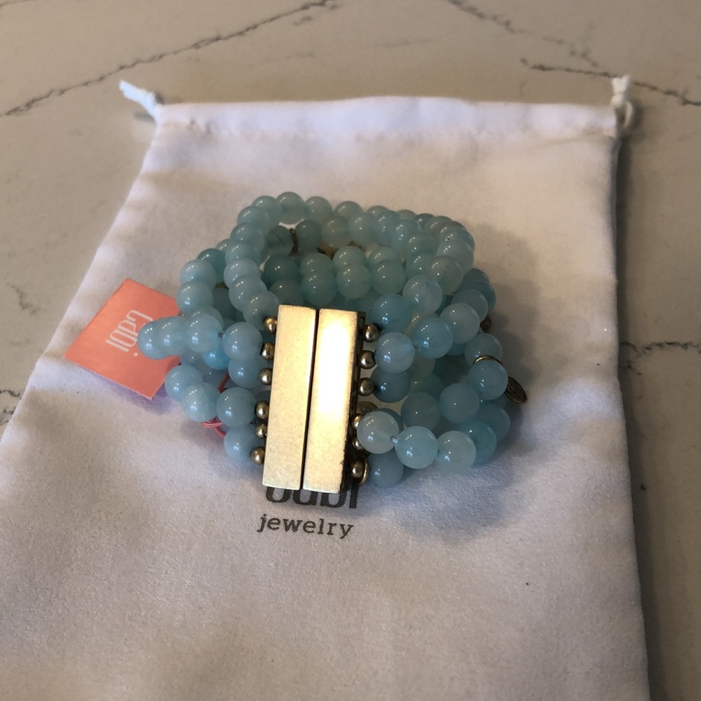 CAbi Pale Blue Beaded Multi-Strand Bracelet with Gold Charms - Picture 5 of 5